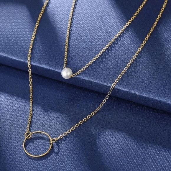 2/$21 Ladies Circle Pearl Layered Necklace - Picture 1 of 6